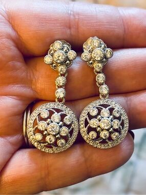 Judith Ripka Sterling Silver CZ Vintage Style Drop Dangle Earrings
